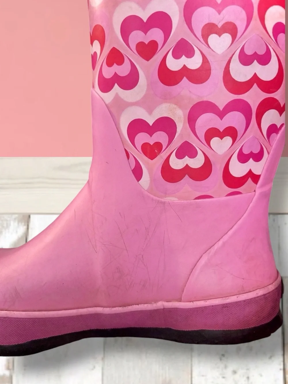 Bogs Girls Rain Boots Waterproof Pink Heart Size 3 VGUC ☔️